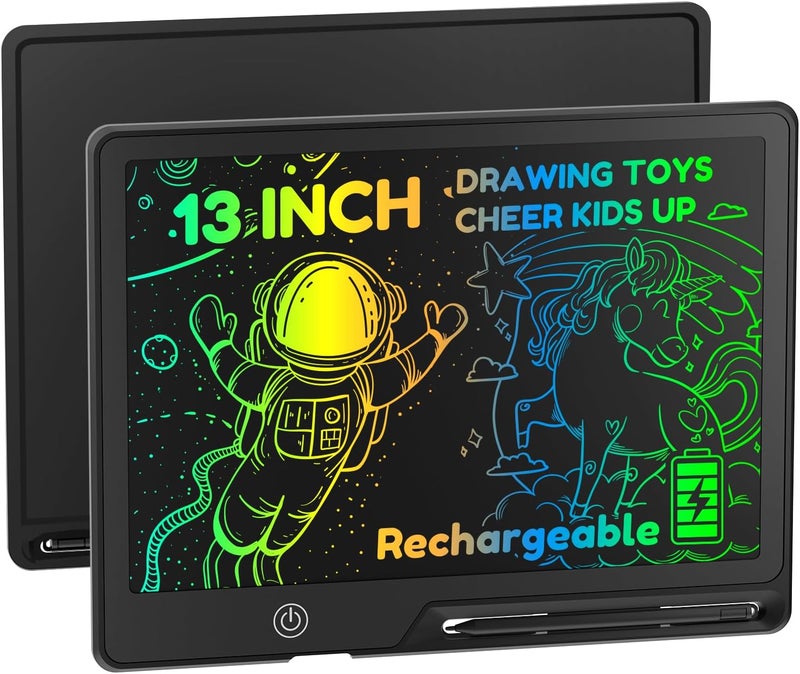 POPERFUN 13 Inch LCD Writing Tablet for Kids, Rechargeable Erasable Doodle Board Colorful Toddler Drawing Pad, Preschool Learning Toys Christmas Birthday Gift 3 4 5 6 7 Year Old Girls Inky Black - Image 1